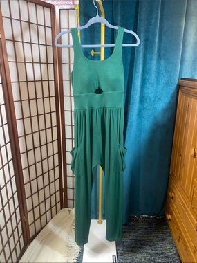 Forest Green Sleeveless Jumpsuit with Front Cutout